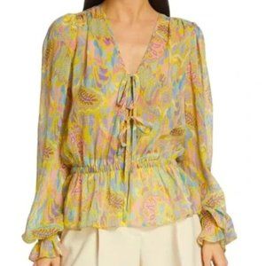 Ramy Brook Evie Printed Tie Front Blouse